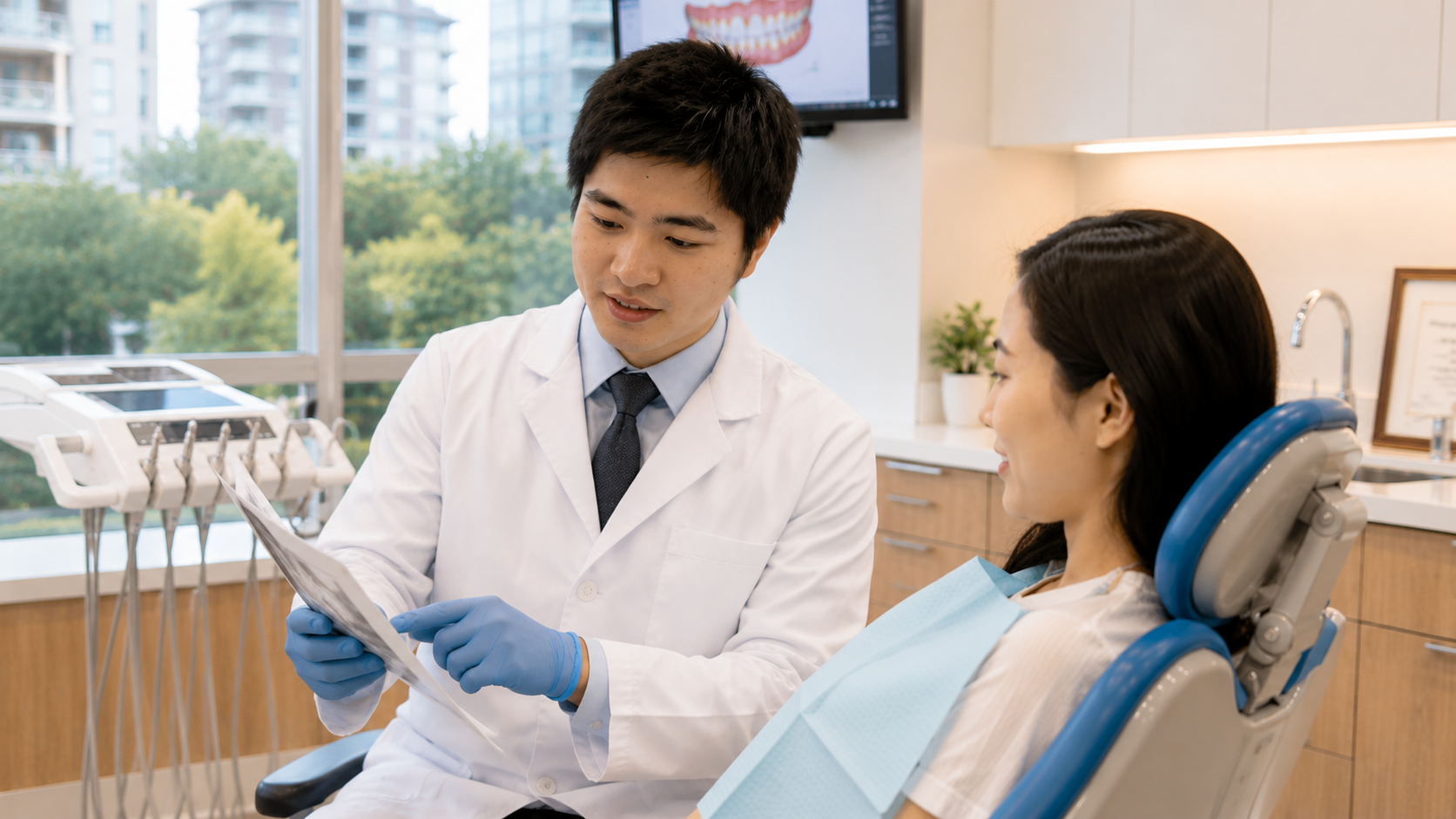 Dentist reviewing treatment plan with patient at ZS Dental Care